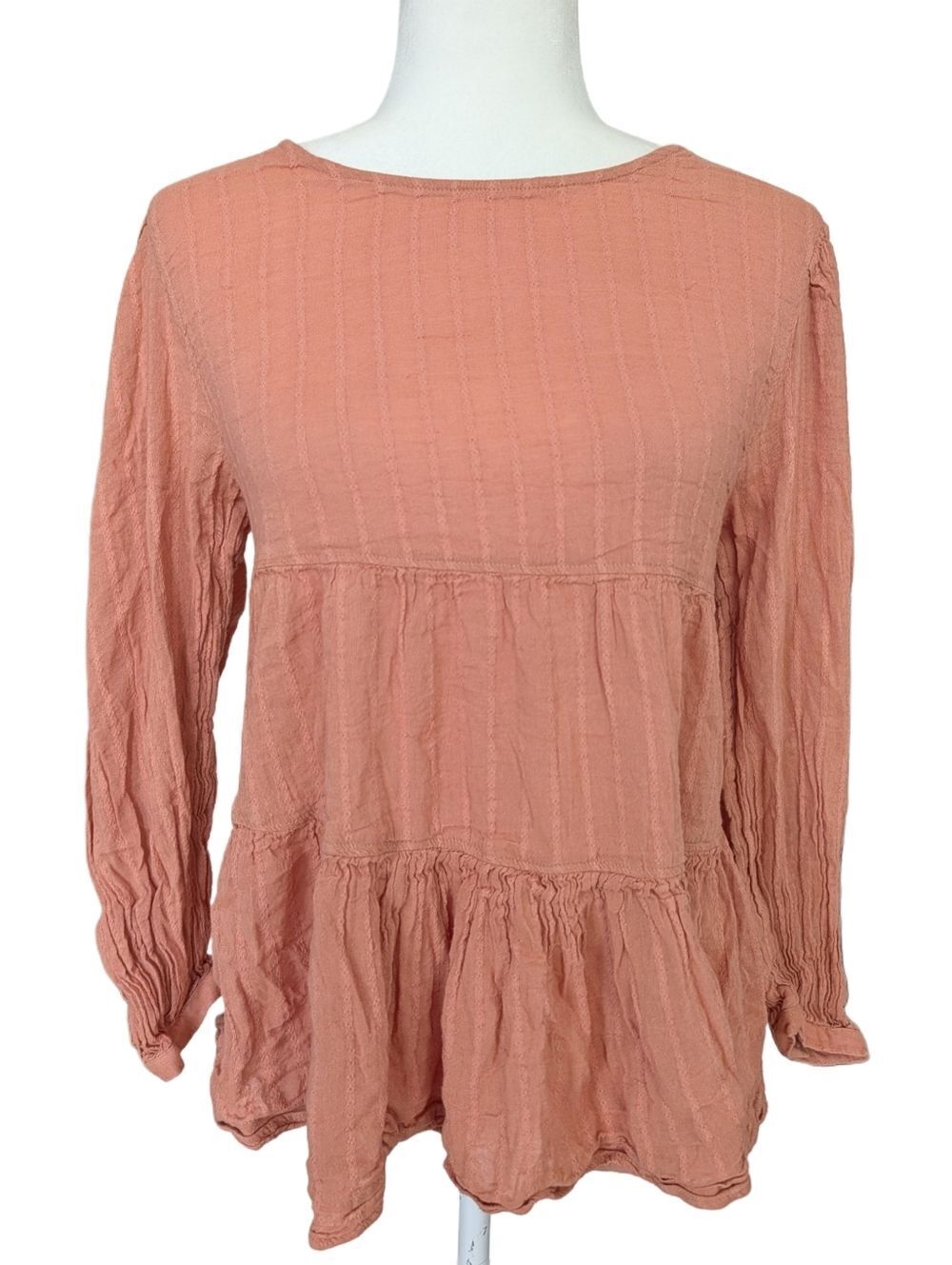 American Eagle Womens Rustic Orange Long Sleeve Babydoll Tunic Top Size Small